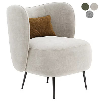 Modern Single Sofa With Curved Arms Brown Cushion And Black Slim Legs 3d model