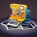 Retro Polaroid Digital Camera With Yellow Green Design And Stacked