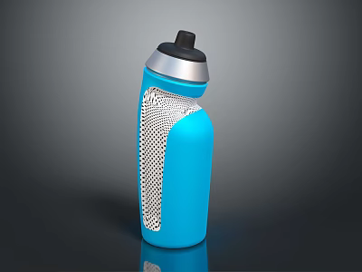 Blue Electronic Water Bottle With Silver Cap And Mesh Grip Design 3d model