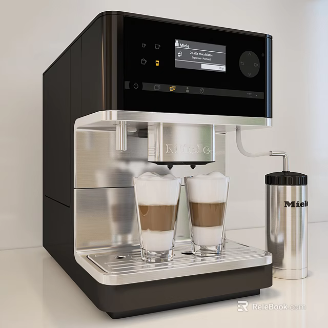 Modern Kitchen Coffee Machine with Two Espresso Cups and Stainless Steel Container 3d model 