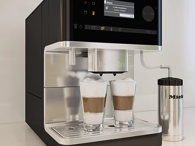 Modern Kitchen Coffee Machine with Two Espresso Cups and Stainless Steel Container 3d model