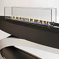 Modern Display Shelves With Black Silver Structure Glass Panels And Flame Like Lighting