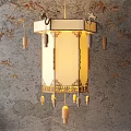 Chinese Traditional Lantern with Golden Decorative Trim and Hanging Tassels Warm Illuminated Light Decor