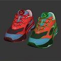 PUMA Red And Blue Lace Up Athletic Sneakers With Retro Modern Streamlined Design