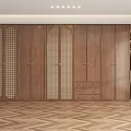 Modern Wooden Wardrobe With Arched Rattan Doors And Drawers In Brown Finish