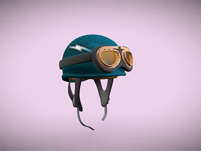 Teal Motorcycle Helmet With Gold Goggles And Black Stripe Design 3d model