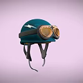 Teal Motorcycle Helmet With Gold Goggles And Black Stripe Design
