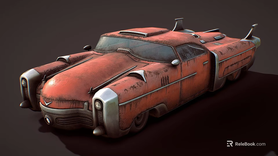 Red Old Rusty Vintage Modified Car With Retro Design Body 3d model