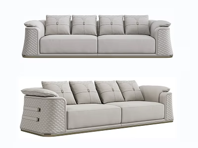 Modern Light Gray Multi Seater Sofa With Multiple Cushions Armrest And Woven Side Details 3d model