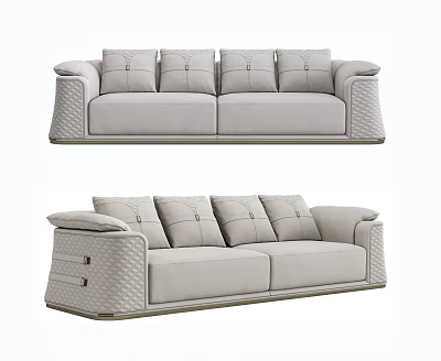 Modern Light Gray Multi Seater Sofa With Multiple Cushions Armrest And Woven Side Details 3d model