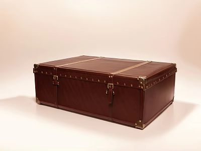 Vintage Brown Leather Trunk Decorative Ornament Set With Metal Buckles For Home Decor 3d model