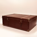 Vintage Brown Leather Trunk Decorative Ornament Set With Metal Buckles For Home Decor