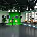 Modern Public Office Space With Octagonal Design Multifunctional Zones Green Lounge TV And Glass Walls