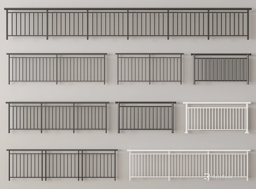 Various Stylish Railing Designs in Black and White for Home Decoration 3d model 