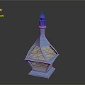 Diamond Shaped Magic Bottle With Blue Body Purple Spire And Pink Liquid