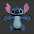 3D Stitch Cartoon Character Model With Blue Body Pink Inner Ears And Open Arms