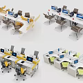 Modern Office Desk Designs With Computer Monitors And Ergonomic Chairs 3d model