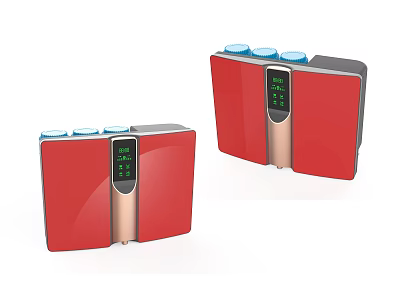 Modern Red Kitchen Appliances With Digital Display And Blue Caps 3d model