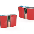 Modern Red Kitchen Appliances With Digital Display And Blue Caps