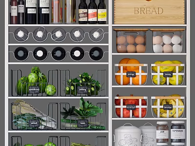 Well Organized Kitchen Storage With Food And Containers 3d model