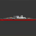 3D Designed Battleship Water Vessel With Orange Deck White Structures And Red Bottom Edges
