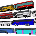 Various Colored Public Transport Buses in Different Styles and Sizes