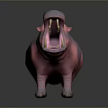 Pink Hippo Model With Open Mouth And Visible Sharp Teeth On Dark Surface 3d model