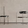 Modern Metal Frame Chairs With Vertical Slat Backrest And Curved Armrest Design