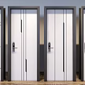 Modern Sleek Hinged Doors With White Panels Black Frames And Metal Handles 3d model