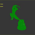 White 3D Warrior Character Model Holding Sword in Dynamic Pose on Rock Base
