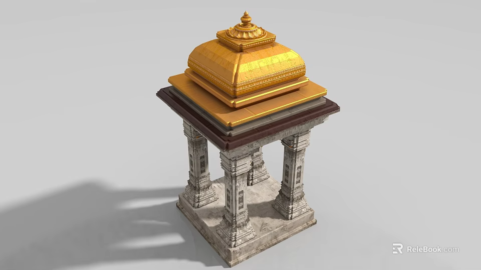 Ornate Architectural Component With Golden Dome Stone Pillars And Tiered Base 3d model 