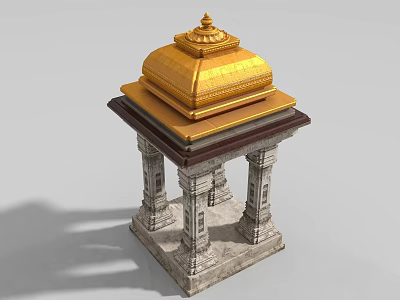 Ornate Architectural Component With Golden Dome Stone Pillars And Tiered Base 3d model