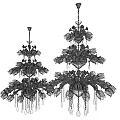 Ornate Multi Tiered Chandeliers With Decorative Leaf Design And Hanging Chains 3d model