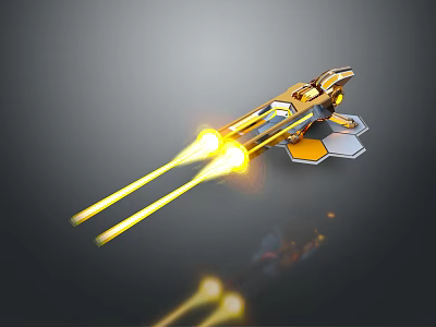 Modern Futuristic Golden Weapon With Glowing Laser Beams And Hexagonal Base Design 3d model