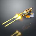 Modern Futuristic Golden Weapon With Glowing Laser Beams And Hexagonal Base Design