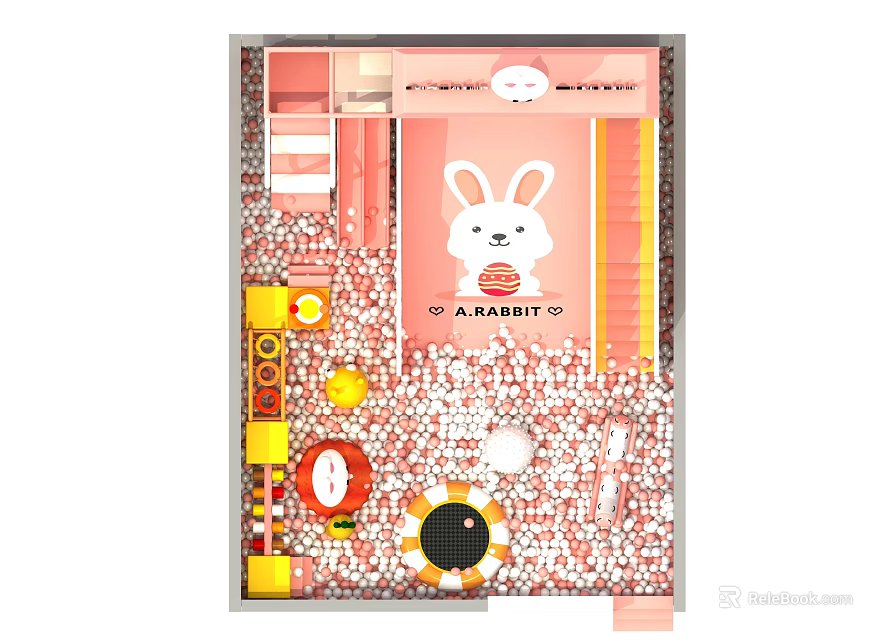 Kids Play Equipment With Rabbit Theme Pink Ball Pit And Interactive Toys 3d model 