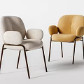 Modern Stylish Dining Chairs With Beige And Yellow Upholstery Curved Armrests And Metal Legs