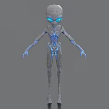 Futuristic Alien Game and Movie Character With Blue Glowing Eyes and Bioluminescent Body Patterns