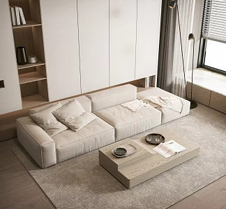 Modern three-seat sofa coffee table combination 3d model