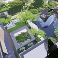 Serene Courtyard Garden Design With Pond Pavilion Stone Pathway And Lush Green Plants