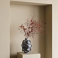Gray Spiral Vase With Red Brown Branches In Beige Wall Corner Interior Decor