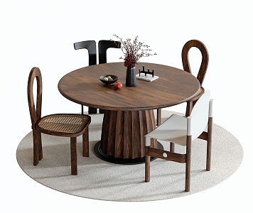 Middle Ancient Dining Table and Chair Combination Dining Chair Dining Table Round Carpet 3d model