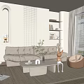 Modern Cozy Living Room With Beige Sofa White Coffee Table And Brown Bean Bag Chair