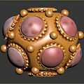 Gold Pink Spherical Decorative Clothing Accessory With Metallic Bulbous Dots And Ornate Edges