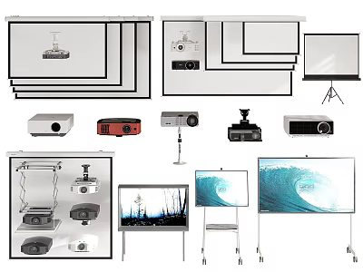 Projection Monitoring With Projectors Screens Cameras Ceiling Mounted And Floor Stand Setups For Office Security 3d model