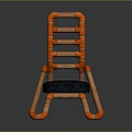 Unique Tubular Chair Design With Orange And Wooden Frame Dark Blue Seat