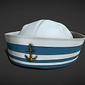 Classic Nautical Sailor Hat with Blue and White Stripes and Gold Anchor