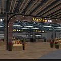 Modern Supermarket Interior With Fresh Fruits Vegetables Bakery Section Wooden Crates And Geometric Ceiling