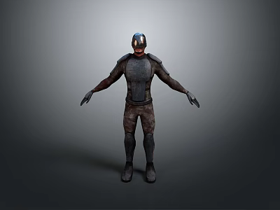Game Movie Character In Dark Combat Armor With Glowing Helmet Standing Pose 3d model