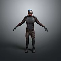 Game Movie Character In Dark Combat Armor With Glowing Helmet Standing Pose